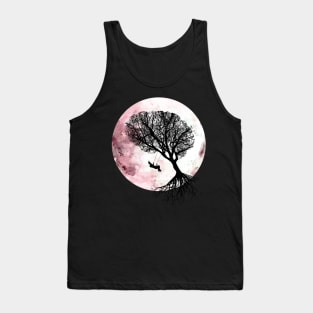 Pink moon, tree and young girl on swing ,cute, space, night, aesthetic, nature Tank Top